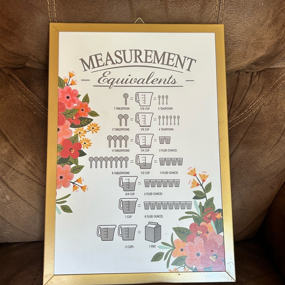 Measurement Equivalents Gold Frame & Floral Art Kitchen Wall Artist